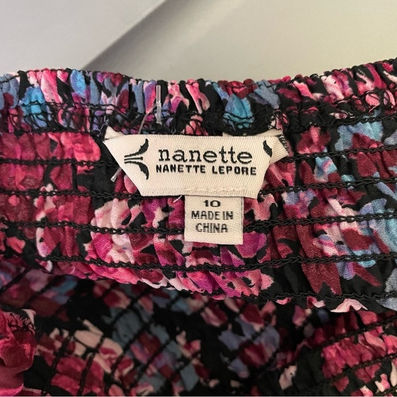 Nanette Lepore Pink Floral Smocked Boho Peasant Mini Dress NWT 10 Cottagecore - Picture 8 of 13